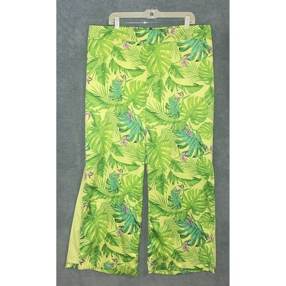 Nina Parker Pants - Womens Wide Leg Pants 2X Tropical Palm Print Boho Resort Vacation Beach Festival